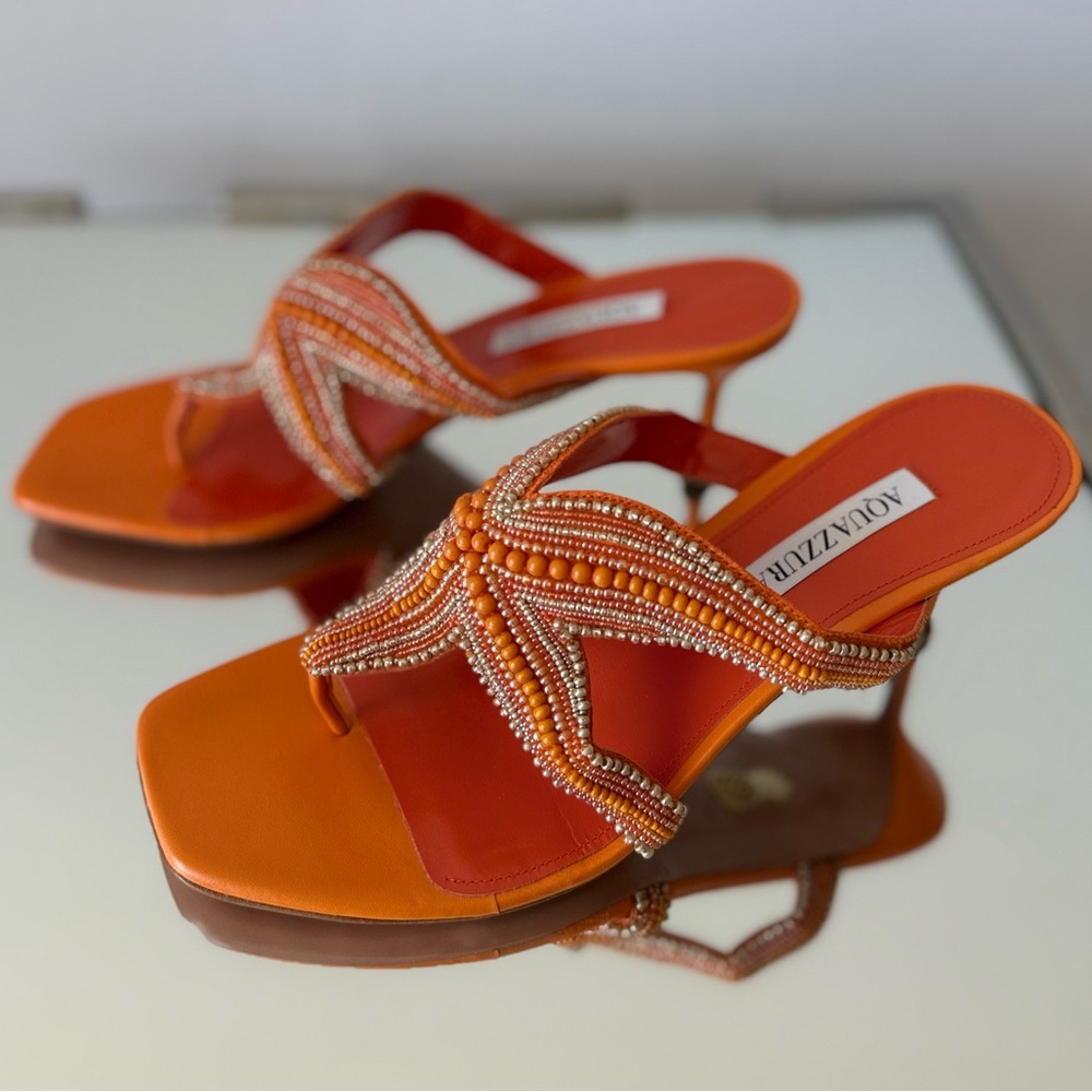 New AQUAZZURA Reef Star beaded leather thong sandals 40 - Picture 8 of 12